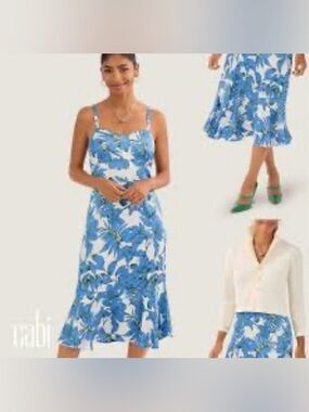 CAbi Blue & White Floral Midi Dress